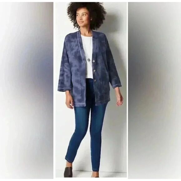 J. Jill Oversized Blue Tie Dye Cardigan Sweater, Sz Small, V-neck Comfycore - Picture 1 of 9